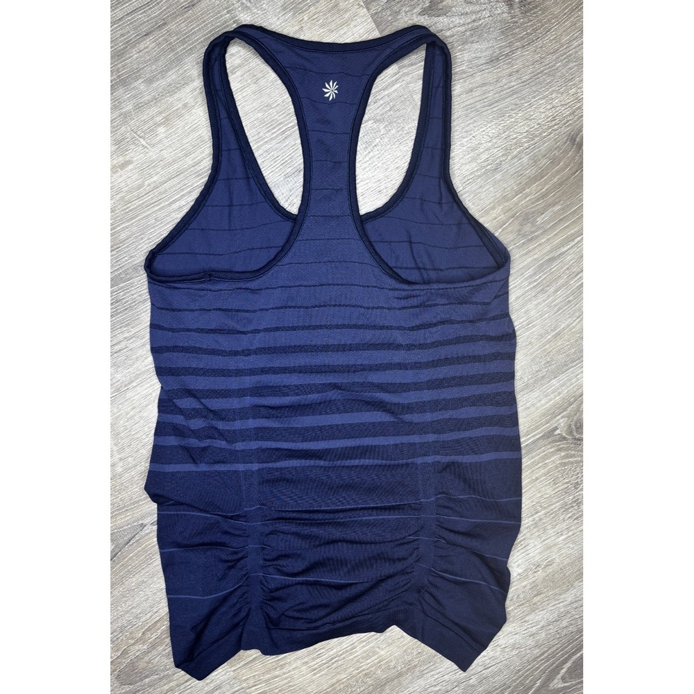 Athleta Fastest Track Seamless Blue Racerback Tank Top Ruched Stretch Medium - Picture 3 of 5